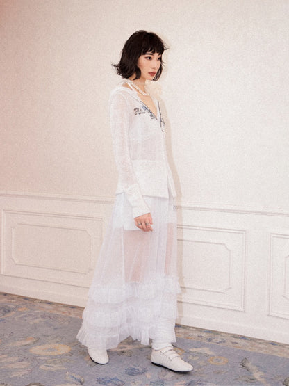 Tiered Frill A-Line Sheer V-Neck Camisole Dress【s0000011907】