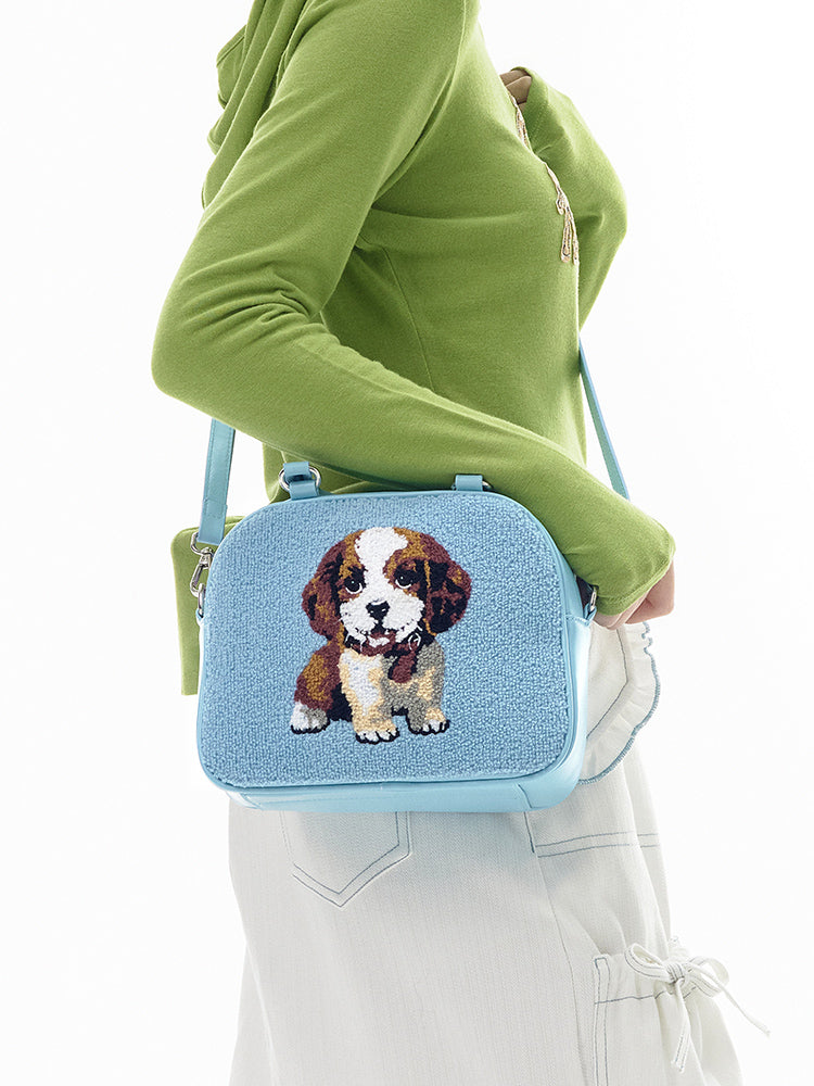 Cute Puppy Fur Embroidery 2WAY Boston Bag【s0000011748】