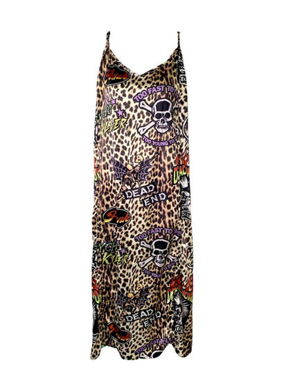 Punk Leopard & Skull Print Adjustable Length Camisole Dress 【s0000011782】