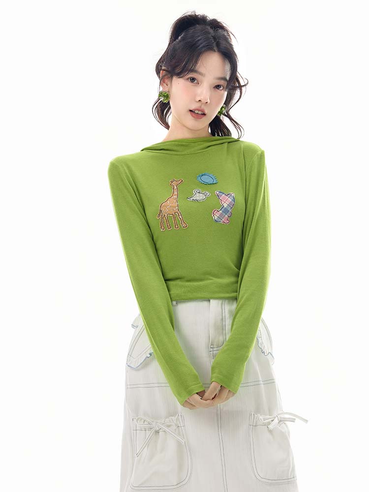 Animal Patchwork Style Applique Long Sleeve Hoodie【s0000011747】