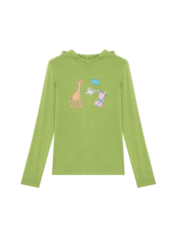 Animal Patchwork Style Applique Long Sleeve Hoodie【s0000011747】