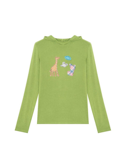Animal Patchwork Style Applique Long Sleeve Hoodie【s0000011747】