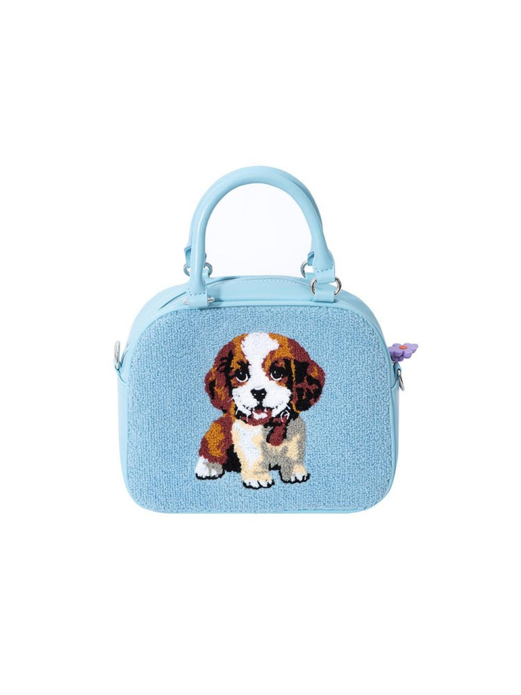 Cute Puppy Fur Embroidery 2WAY Boston Bag【s0000011748】