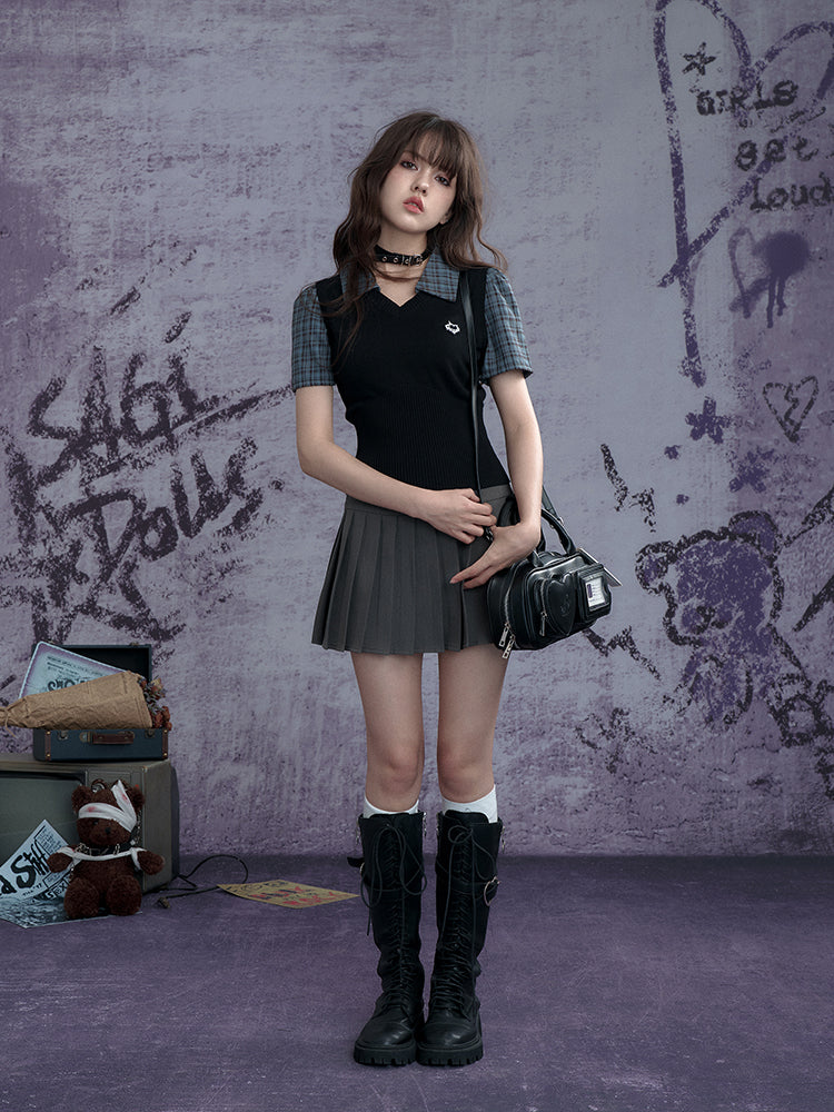 Fake Two Pieces Knitted Vest Polo Short Sleeve T-Shirt【s0000011926】