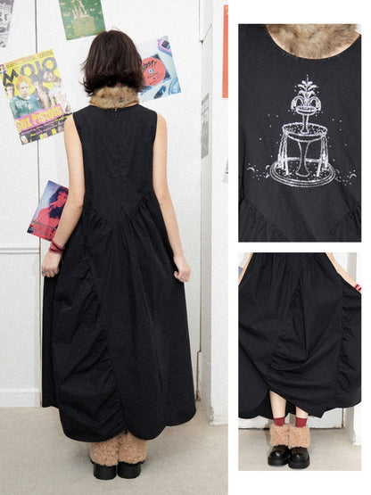Embroidered A-Line Sleeveless Long Dress【s0000011897】
