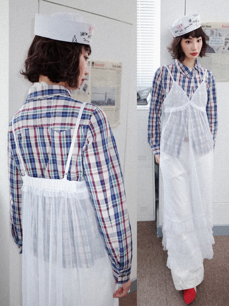 Tiered Frill A-Line Sheer V-Neck Camisole Dress【s0000011907】