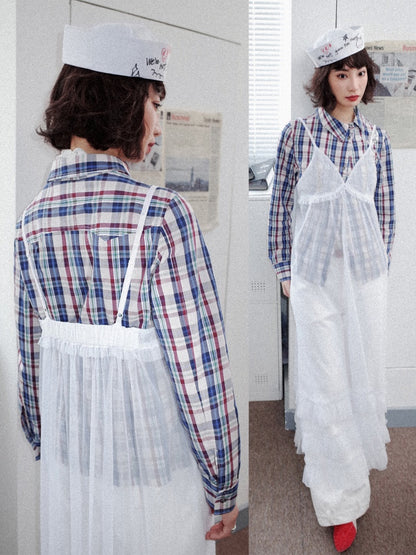 Tiered Frill A-Line Sheer V-Neck Camisole Dress【s0000011907】