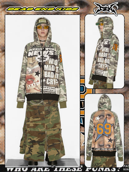 Camouflage Pattern Raglan Full Zip Oversized Hoodie Jacket 【s0000011776】