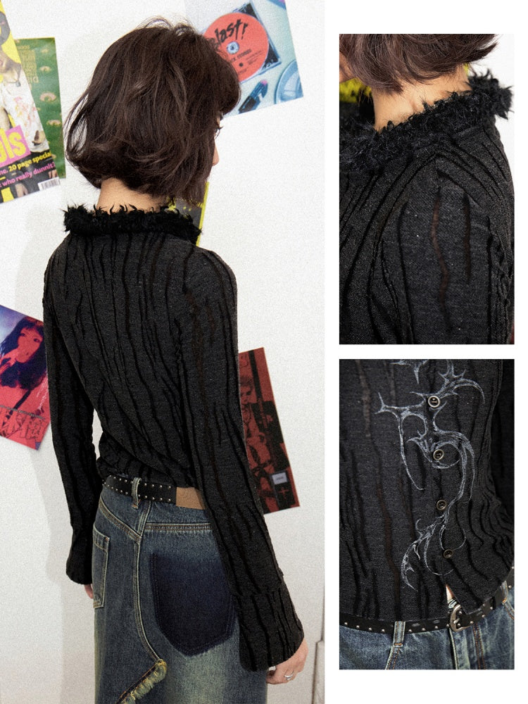 Fur Collar Graphic Print Cardigan【s0000011904】