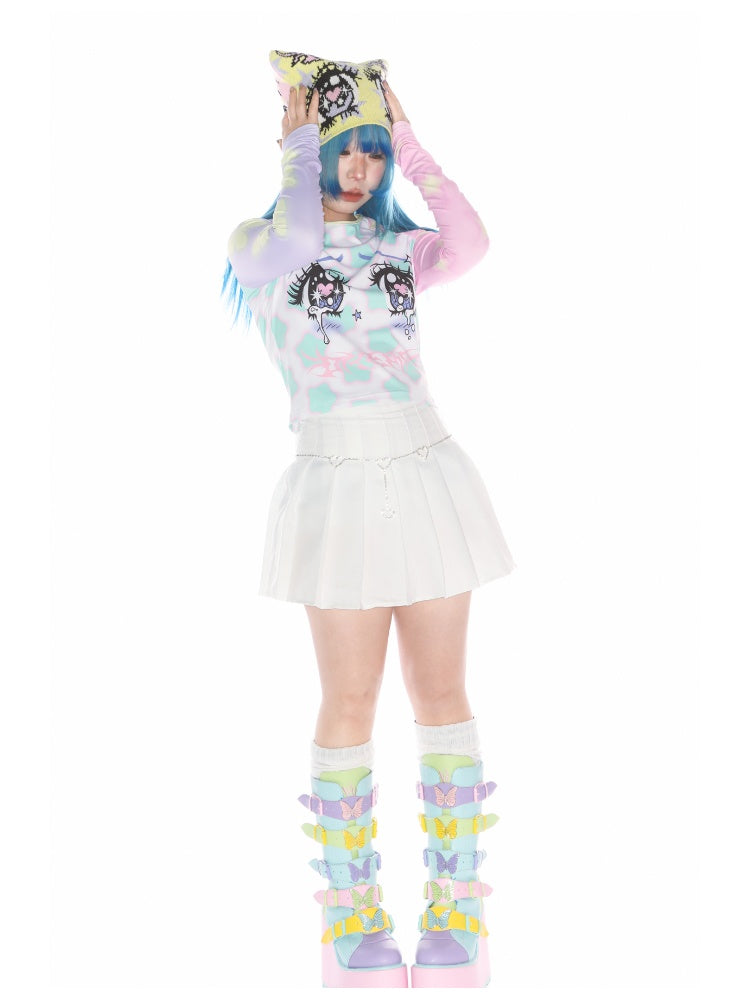 Comic Eye Two-Dimensional Subculture Star Color-Blocked Long Sleeve T-Shirt【s0000011789】