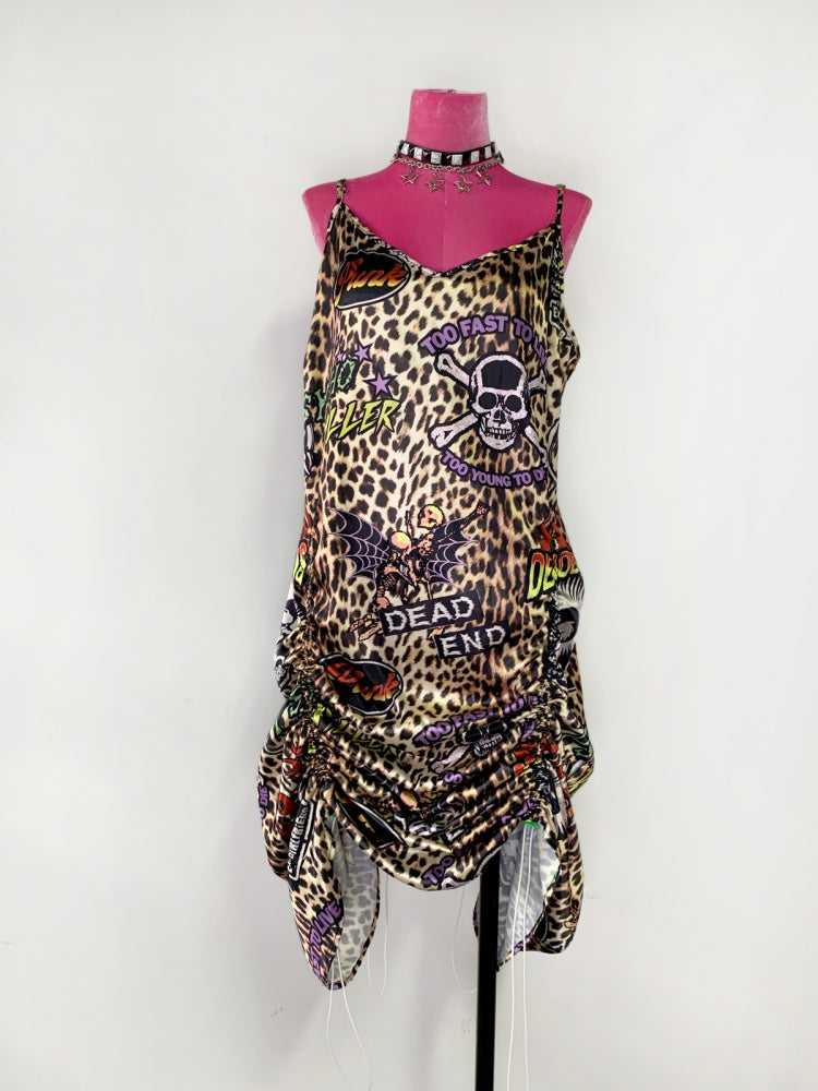 Punk Leopard & Skull Print Adjustable Length Camisole Dress 【s0000011782】