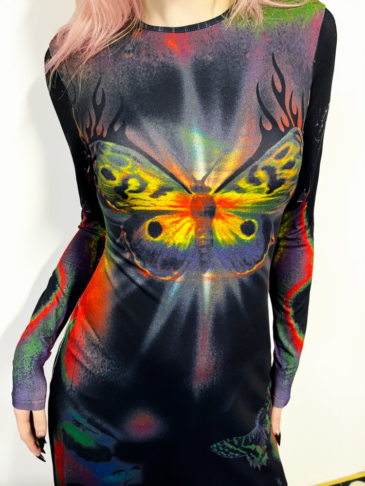 Butterfly Graphic Tight Fit Long Sleeve Dress【s0000011781】
