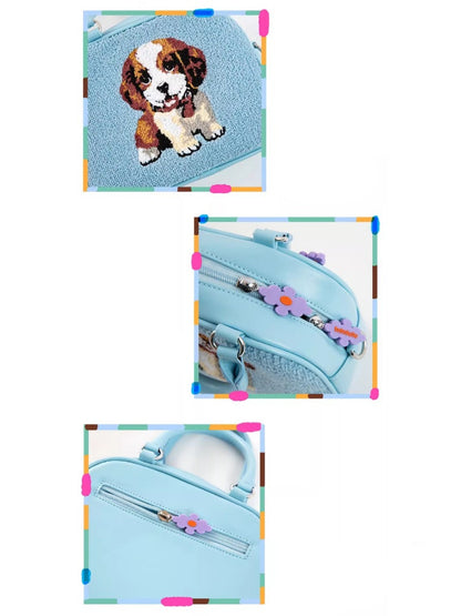 Cute Puppy Fur Embroidery 2WAY Boston Bag【s0000011748】