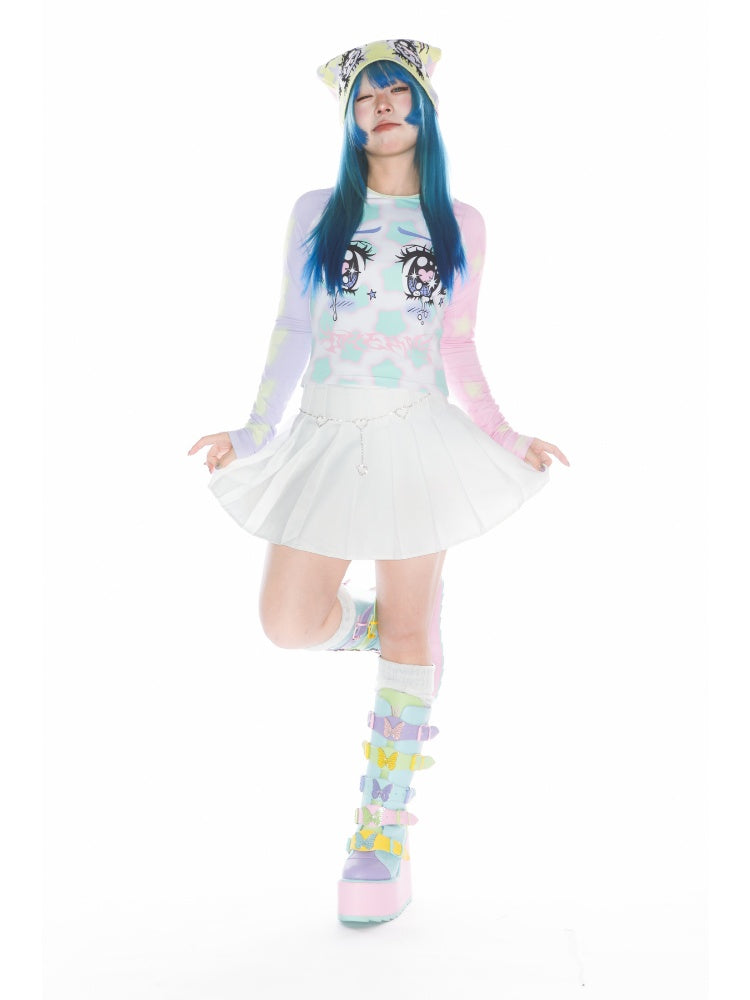 Comic Eye Two-Dimensional Subculture Star Color-Blocked Long Sleeve T-Shirt【s0000011789】