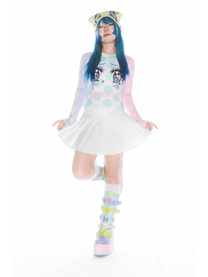 Comic Eye Two-Dimensional Subculture Star Color-Blocked Long Sleeve T-Shirt【s0000011789】