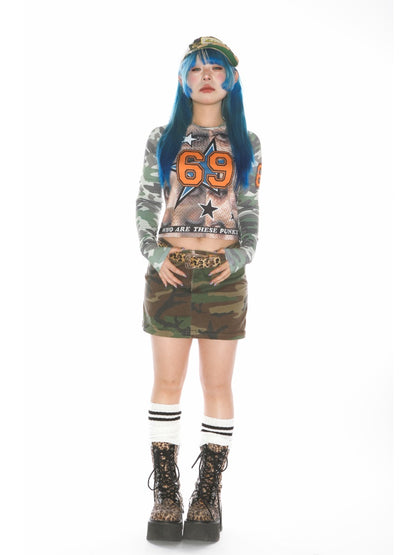 Camo Numbering Raglan Long Sleeve T-Shirt【s0000011787】