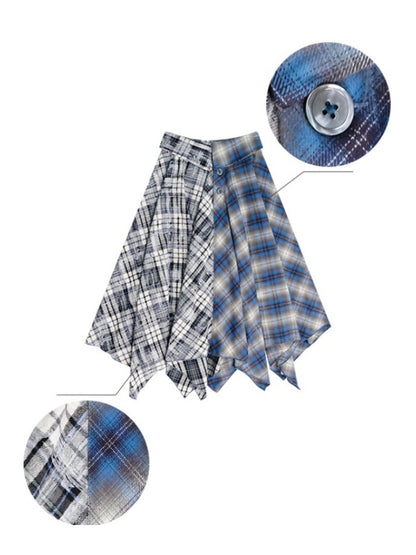 Irregular Contras Plaid High Waist Midi Long Skirt【s0000011753】