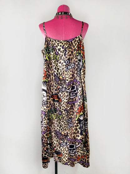 Punk Leopard & Skull Print Adjustable Length Camisole Dress 【s0000011782】