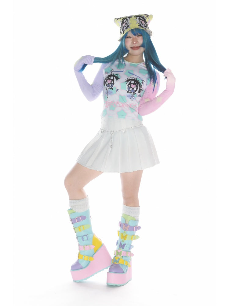 Comic Eye Two-Dimensional Subculture Star Color-Blocked Long Sleeve T-Shirt【s0000011789】