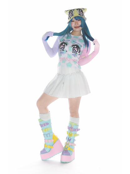 Comic Eye Two-Dimensional Subculture Star Color-Blocked Long Sleeve T-Shirt【s0000011789】