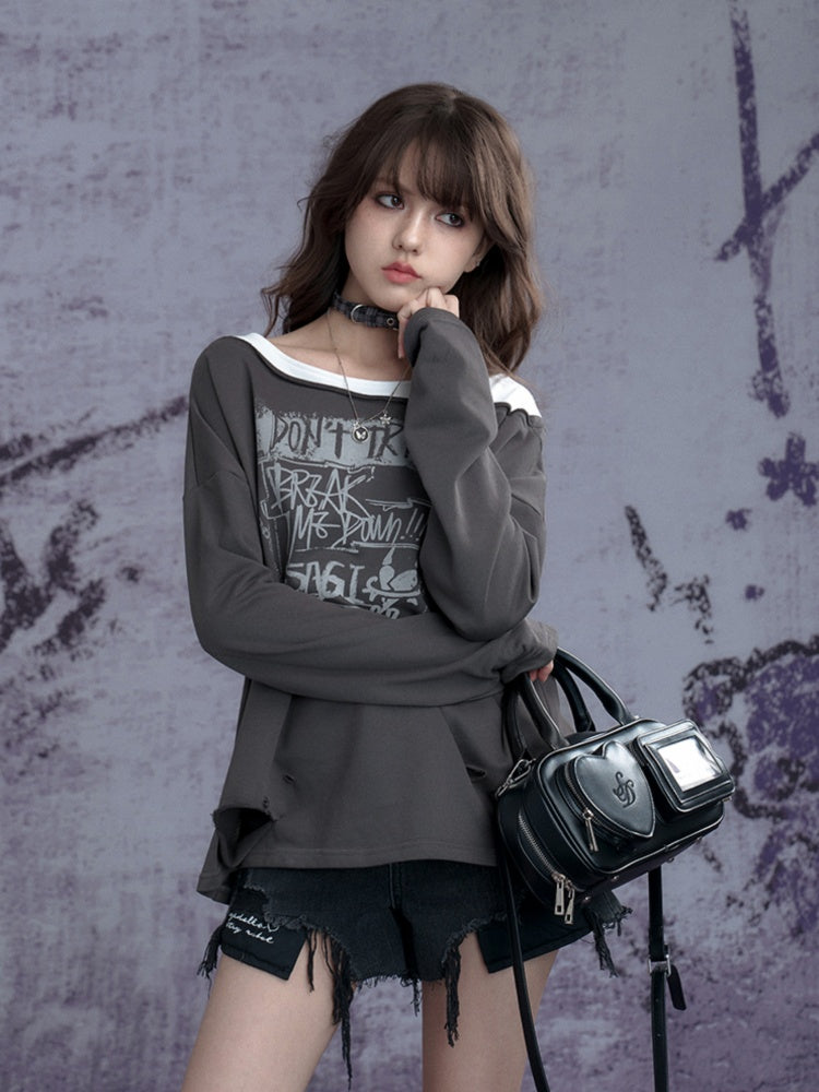 Distressed Hole Fake Two Long Sleeved Sweatshirt【s0000011923】