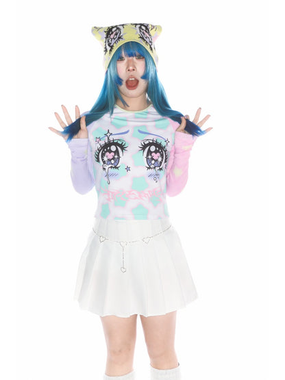 Comic Eye Two-Dimensional Subculture Star Color-Blocked Long Sleeve T-Shirt【s0000011789】