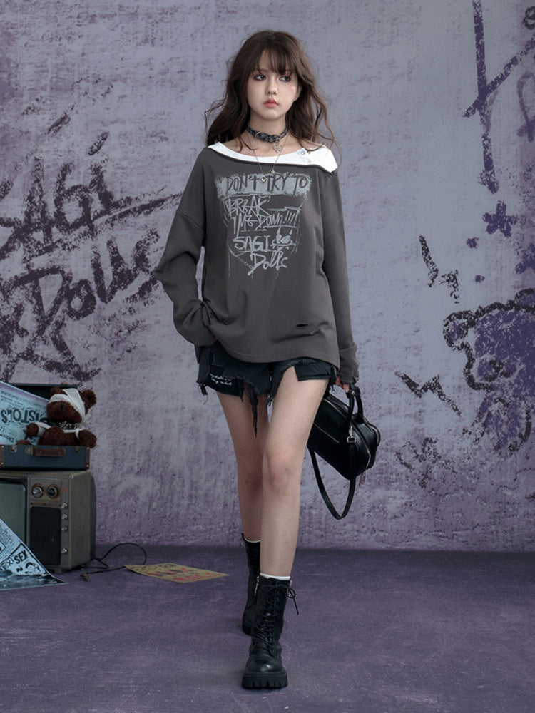 Distressed Hole Fake Two Long Sleeved Sweatshirt【s0000011923】