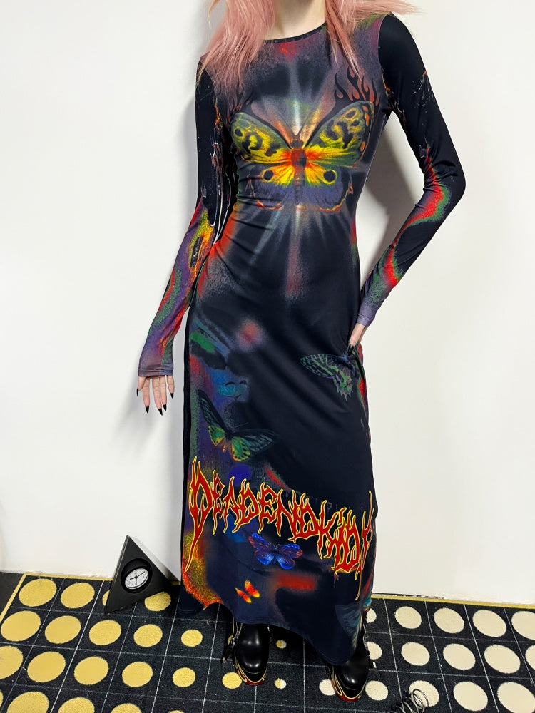 Butterfly Graphic Tight Fit Long Sleeve Dress【s0000011781】