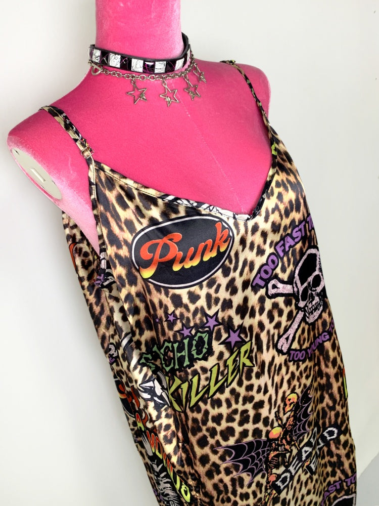 Punk Leopard & Skull Print Adjustable Length Camisole Dress 【s0000011782】