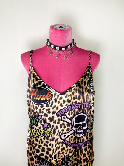 Punk Leopard & Skull Print Adjustable Length Camisole Dress 【s0000011782】