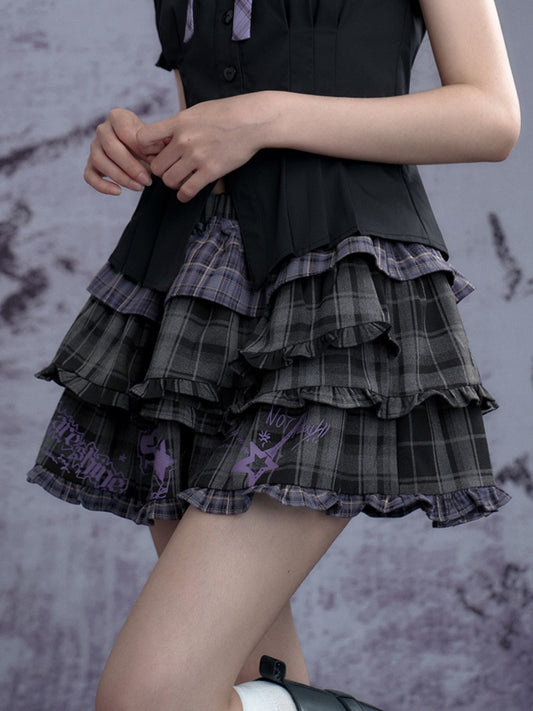 Punk Graffiti Plaid Cake Mini Skirt【s0000011925】