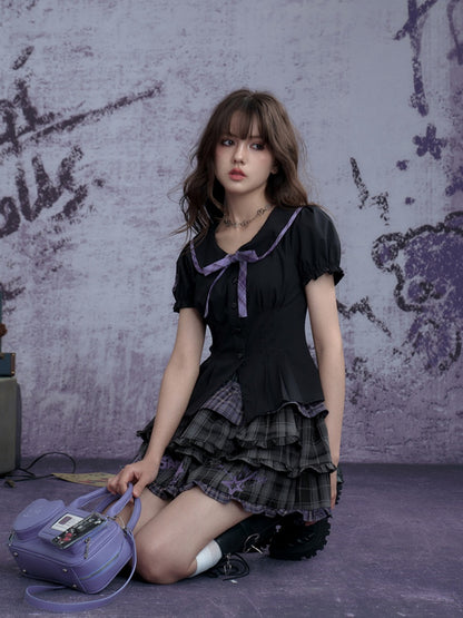 Puff Sleeve Button Down A-Line Flare Blouse【s0000011932】