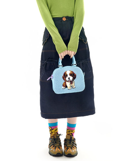 Cute Puppy Fur Embroidery 2WAY Boston Bag【s0000011748】
