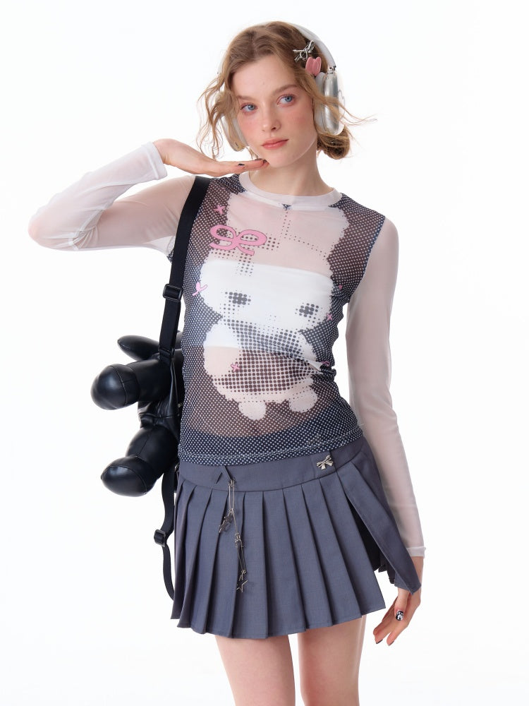 Pixel Rabbit Print Crew Neck Long Sleeve T-Shirt【s0000011917】