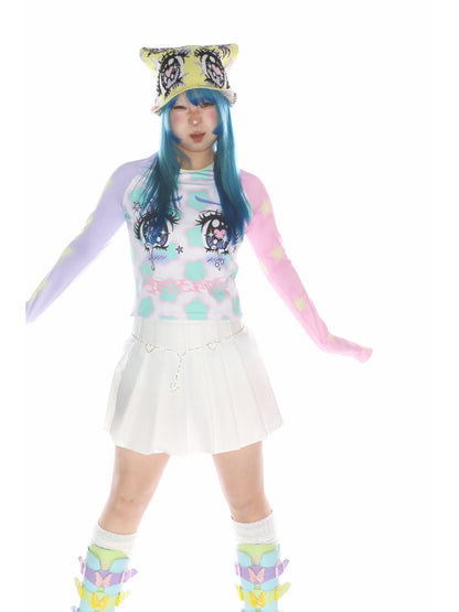 Comic Eye Two-Dimensional Subculture Star Color-Blocked Long Sleeve T-Shirt【s0000011789】