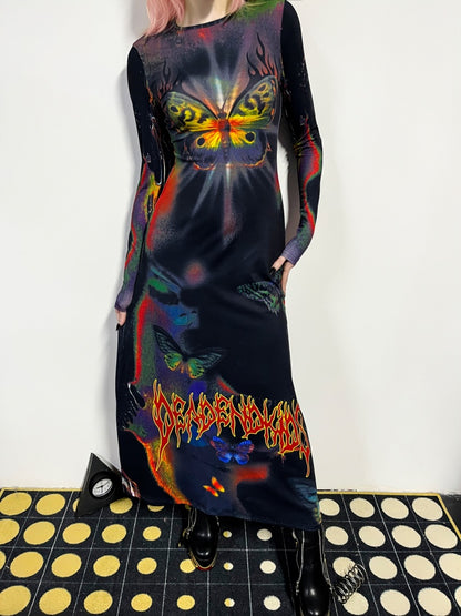 Butterfly Graphic Tight Fit Long Sleeve Dress【s0000011781】