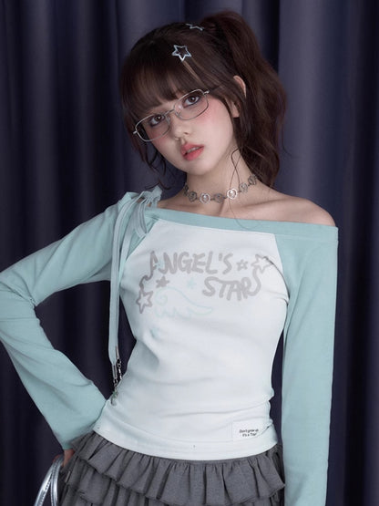 One Shoulder Raglan Sleeve T-Shirt【s0000011931】