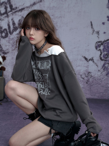 Distressed Hole Fake Two Long Sleeved Sweatshirt【s0000011923】
