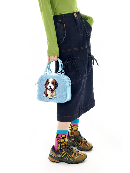 Cute Puppy Fur Embroidery 2WAY Boston Bag【s0000011748】