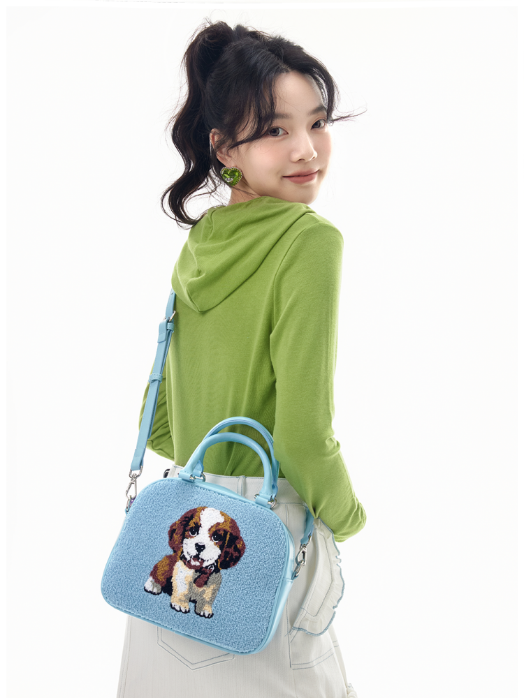Cute Puppy Fur Embroidery 2WAY Boston Bag【s0000011748】