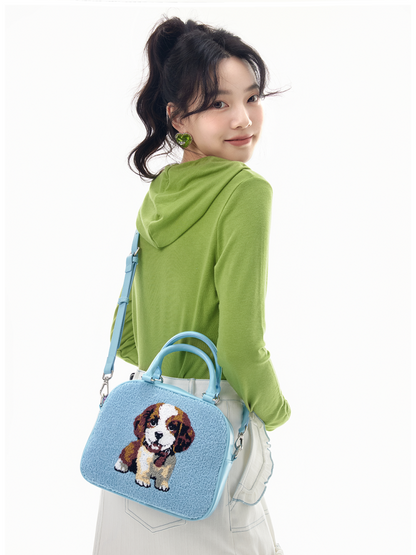 Cute Puppy Fur Embroidery 2WAY Boston Bag【s0000011748】