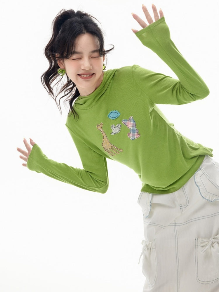 Animal Patchwork Style Applique Long Sleeve Hoodie【s0000011747】