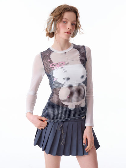 Pixel Rabbit Print Crew Neck Long Sleeve T-Shirt【s0000011917】
