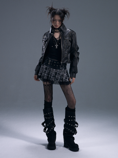 Punk Fake Leather Stand Collar Cropped  Riders Jacket【s0000011877】