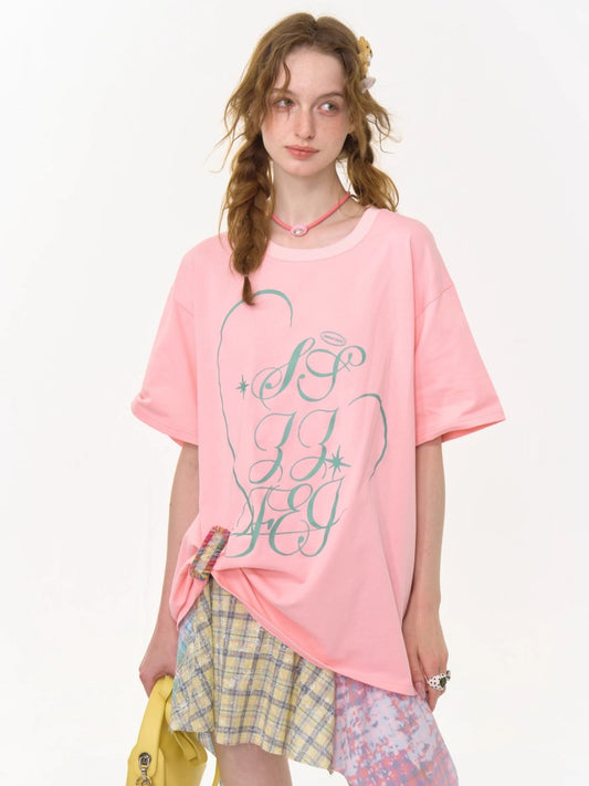 Letter Print Round Neck Loose Large Short Sleeve T-Shirt【s0000013009】