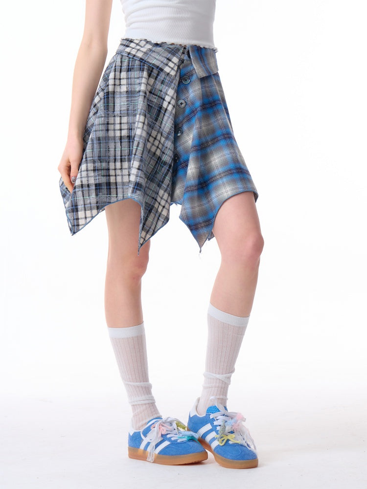 Irregular Contras Plaid High Waist Mini Skirt【s0000011756】