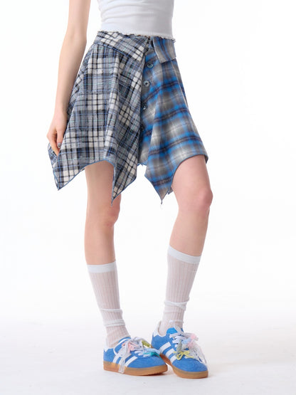Irregular Contras Plaid High Waist Mini Skirt【s0000011756】