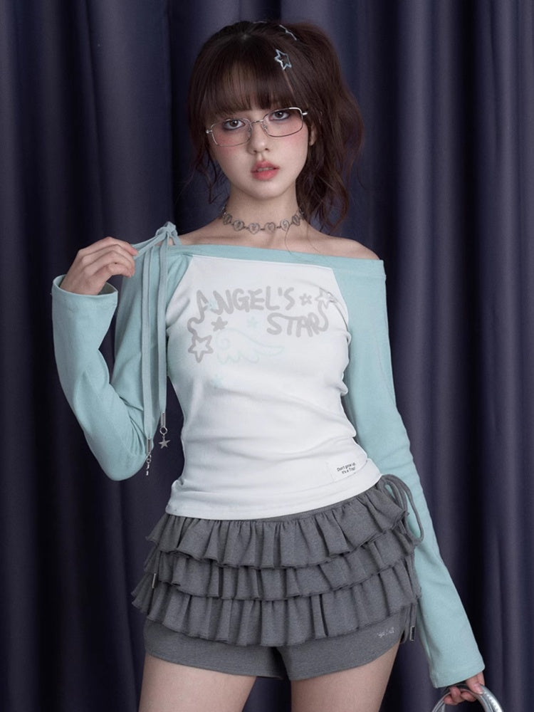 One Shoulder Raglan Sleeve T-Shirt【s0000011931】
