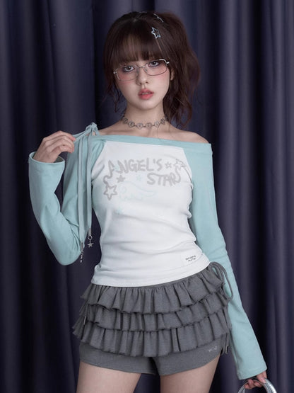 One Shoulder Raglan Sleeve T-Shirt【s0000011931】