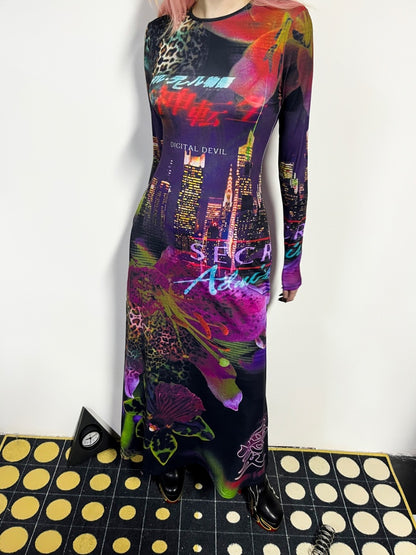 Leopard & Floral Print Long Sleeve A-Line Flare Dress【s0000011780】